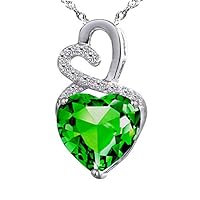 Simulated Green Green Peridot Gemstone August Birthstone Heart and Diamond Accent Pendant Necklace Charm in 925 Sterling Silver