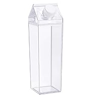 Milk Carton Water Bottle 17oz (500mL) Plastic Clear Square Milk Bottles No BPA Leakproof Water Bottle Portable Reusable Milk Carton Shaped Juice Bottle Perfect for Fitness Gym Camping Sports