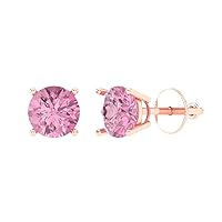 Clara Pucci 2.0 ct Round Cut ideal VVS1 Conflict Free Solitaire Pink Classic Designer Stud Earrings Solid 14k Rose Gold Screw Back