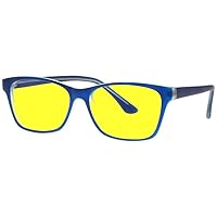 Night Driving Glasses with Sheer Vision Yellow Polycarbonate Double Sided Anti-reflective Coating - Ergonomic Blue Frame Color - 54/38-17-145 Eye Size