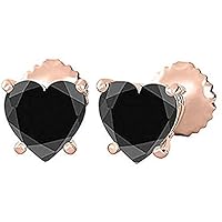Lovely Heart Shaped Black CZ Diamond Classic Solitaire Elegant Four Prong Set Stud Earring For Women's & Girls .925 Sterling Sliver