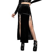 Women Steampunk Gothic Skirt Chain Belt High Slit Long Maxi Rave Punk Goth Alt Skirts Festival Clothing