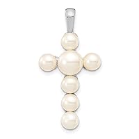 14k WhiteGold 4 5mm and 5 6mm White Button Freshwater Cultured Pearl Religious Faith Cross Pendant Necklace Jewelry Gifts for Women