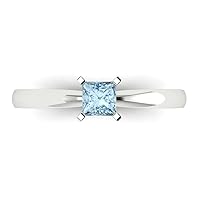 Clara Pucci 0.6 ct Brilliant Princess Cut Solitaire Aquamarine Classic Anniversary Promise Engagement ring Solid 18K White Gold for Women