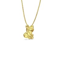 14K Yellow Gold Bear Pendant 14mmX10mm with 16 Inch To 24 Inch 0.6MM Width 14K Yellow Gold Box Chain Necklace