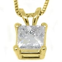 14k Yellow Gold Princess Solitaire Diamond Pendant .60 Carats