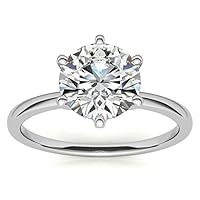 10K Solid White Gold Handmade Engagement Ring 2 CT Round Cut Moissanite Diamond Solitaire Wedding/Bridal Ring for Women/Her, Gorgeous Gift for Wife