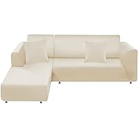 Couch Cover L Shape Sectional Sofa Cover 2-Piece Soft Stretch Sofa Slipcover Furniture Protector Couch Slipcover with 2Pcs Pillowcases (Sofa 3 Seater + 3 Seater, Milk White)