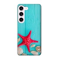 R3428 Aqua Wood Starfish Shell Case Cover for Samsung Galaxy S23