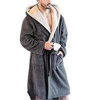 Dark Gray Cashmere Winter Bathrobe Men's Flannel Hooded Tie Men's Thick Warm