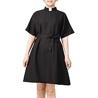 BLESSUME Womens Clergy Tab Collar Dress with Belt Minister A-Line Mass Dress