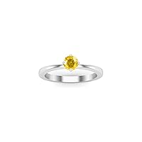 14K White Gold Plated 0.50 Ctw Round Cut Lab Created Yellow Sapphire Solitaire Womens Engagement Wedding Ring