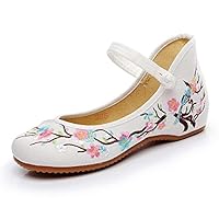 Chinese Birds and Flower Embroidered Women Canvas Ballet Flats Vintage Ladies Round Toe Soft Dance Walking Shoes