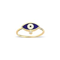 GELIN 14K Solid Gold Blue Evil Eye Ring for Women | 14k Gold Stacking Rings for Women, Sizes 5 to 9