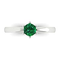 Clara Pucci 0.4ct Round Cut Solitaire Simulated Green Emerald Proposal Bridal Designer Wedding Anniversary Ring in 14k white Gold