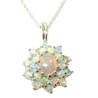 Ladies Solid 925 Sterling Silver Ornate Large Natural Fiery Opal 3 Tier Large Cluster Pendant Necklace