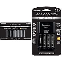 Panasonic eneloop pro AAA Batteries (12-Pack) + Panasonic K-KJ17KHCA4A 4-Position Charger with AA eneloop PRO Rechargeable Batteries (4 pk)