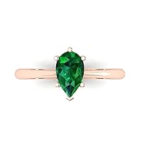 Clara Pucci 0.95ct Pear Cut Solitaire Simulated Green Emerald 6-Prong Classic Designer Statement Ring Solid 14k Rose Gold for Women