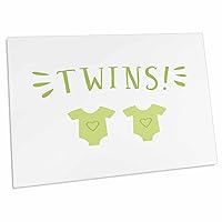 3dRose Twins, Green Lettering with 2 Baby Outfits on White... - Desk Pad Place Mats (dpd-256528-1)