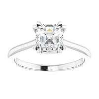 18K Solid White Gold Handmade Engagement Ring 1.00 CT Asscher Cut Moissanite Diamond Solitaire Wedding/Bridal Ring for Women/Her Proposes Ring