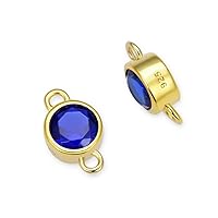 4pcs Adabele Real Gold Plated Sterling Silver September Birthstone Link 6mm Sapphire Blue Cubic Zirconia Gemstone Connector Hypoallergenic for Jewelry Making SXP9-9
