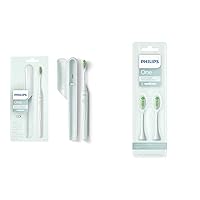 PHILIPS One by Sonicare Battery Toothbrush, Mint, HY1100/03 One by Sonicare 2pk Brush Heads, Mint BH1022/03