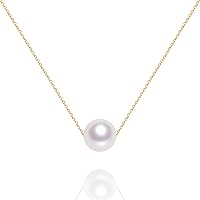 AAAA Single Pearl Necklace Sterling Silver Floating Freshwater Cultured Pearl Pendant Necklace for Women 16 inch,17.5 inch