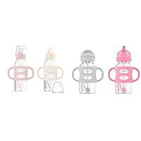 Dr. Brown's Milestones Narrow Sippy Bottle with 100% Silicone Handles & Milestones Wide-Neck Sippy Straw Bottle with 100% Silicone Handles, 9oz/270mL, Gray & Pink, 2 Pack, 6m+