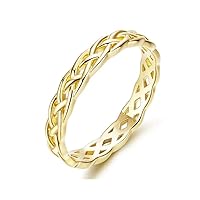 MRENITE 10K 14K 18K Gold 3MM Eternity Celtic Knot Wedding Band for Women Trinity Irish Celtic Knot Stackable Band Ring Jewelry Gift for Her Wife