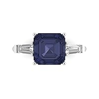 Clara Pucci 3.50 carat Asscher cut 3 stone Solitaire Simulated Blue Sapphire Proposal Wedding Anniversary Bridal Ring 18K White Gold