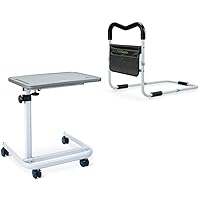 OasisSpace Bed Rail for Seniors & Overbed Table, Hospital Bed Table with Holder