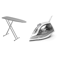 Mabel Home Ergo T-leg ironing board with silicone coated cover + extra cover & Philips Domestic Appliances Steam Iron Easyspeed - GC1751/98 Grey,GC1751/89