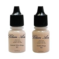 (2)Two Glam Air Airbrush Makeup Foundations M5 Natural Olive Beige & M6 Golden Beige for Flawless Looking Skin Matte Finish For Normal to Oily Skin (Water Based)0.25oz Bottles(Medium Skin Tone)