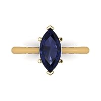 Clara Pucci 1.6 ct Marquise Cut Solitaire Simulated Blue Sapphire Classic Anniversary Promise Engagement ring 18K Yellow Gold for Women