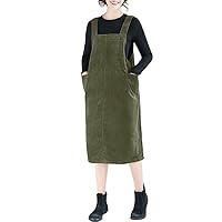 ZANZEA Women's Corduroy Pinafore Overall Dress Loose Fit Overalls Suspender Skirt with Pockets