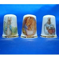 Porcelain China Collectable - Set of Three Thimbles - Beatrix Potter Rabbits