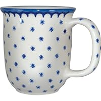 Polart Polish Pottery 12oz Coffee Tea Mug - Boleslawiec Traditional Blue Snowflakes Design