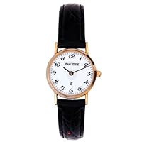 9ct Gold Ladies Wristwatch with Standard Numerals - Black Leather Strap