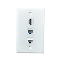 1 HDMI and 2 CAT6 Ethernet Port Wall Plate White - Single Gang HDMI RJ45 Keystone Jack Pass Through Cover Plate