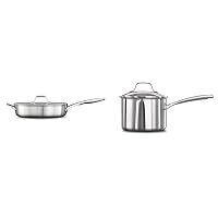 Calphalon Saute Pan with Lid, 5 QT, Silver & Classic 3.5 Quart Saucepan with Lid, Stainless Steel, Dishwasher Safe