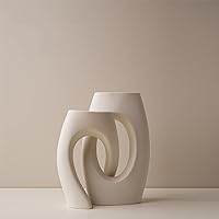 White Modern Art Unique Cross Ceramic Vases Set of 2, Perfect for Room Home Office Hotel Restaurant Farmhouse Decor Decoration, Safe Delivery (White)
