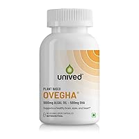 Uni.ved's Ovegha Vegan Omega-3 DHA, 1000mg Algae Oil 500mg DHA Per Serving (Highest DHA/Serving), for Heart, Hair, Skin, Joint, Brain & Eye Health 60 Vegan Capsules
