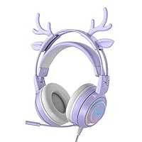 Stereo Gaming Headset for PS4 PC Xbox One PS5 Controller, Noise Cancelling Over Ear Headphones with Mic, LED Light, Bass Surround, Soft Memory Earmuffs for Laptop Mac Nintendo (Purple Antlers)