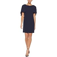 DKNY Womens Zippered Overlaid Cape Effect Flutter Sleeve Round Neck Above The Knee Cocktail Sheath Dress