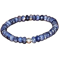 Unisex Bracelet 8mm Natural Gemstone Blue Sapphire Rondelle shape Faceted cut beads 7 inch stretchable bracelet for men & women. | STBR_02234