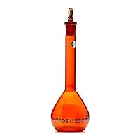 5657021D Borosil Flasks, Volumetric, Class A, WM, Amber, Glass St., 250mL, 19/26, Ind. Cert, 10/Cs, 250Milliliters, Degree C, Borosilicate Glass, (Pack of 10)
