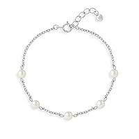 925 Sterling Silver Delicate Freshwater Cultured Pearl Strand Adjustable Bracelet For Little Girls - Classic and Elegant Children's Jewelry For Formal Occasions - Gifts For Religious Events