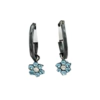 Sapphire Flower Post Earrings with CZ in 14K White Gold Over Sterling Silver, Silver, Blue