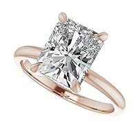 10K Solid Rose Gold Handmade Engagement Ring 4 CT Radiant Cut Moissanite Diamond Solitaire Wedding/Bridal Rings for Women/Her Propose Rings