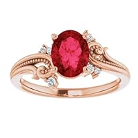 Vintage Floral 1 CT Oval Genuine Ruby Engagement Ring 14K Rose Gold, Filigree Oval Red Ruby Ring, Art Nouveau Genuine Ruby Ring July Birthstone